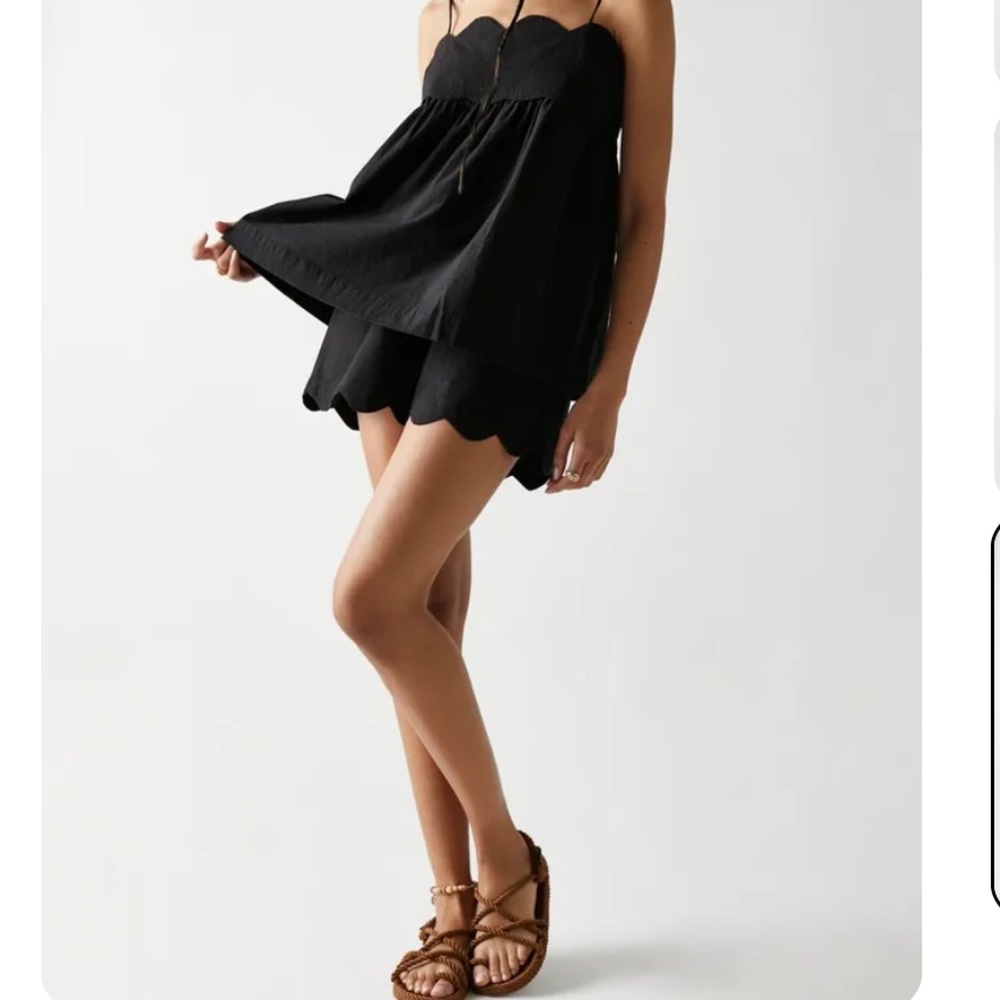 Free People Black Scallop Hem tank top and shorts set!